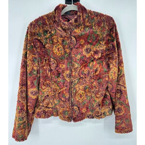 Tsunami Faux Fur Zip Jacket Coat Women’s Large Multicolor Boho Artsy Hippie